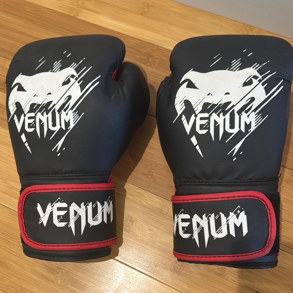 Venum Black Boxing Gloves with Red Trim